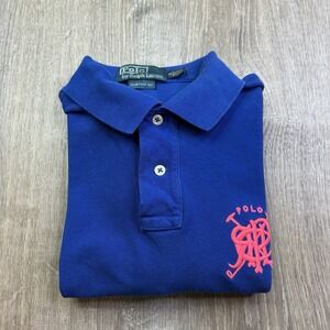 Ralph Lauren Blue Mesh Polo Shirt Custom Fit Orange PRL Short Sleeve M Medium